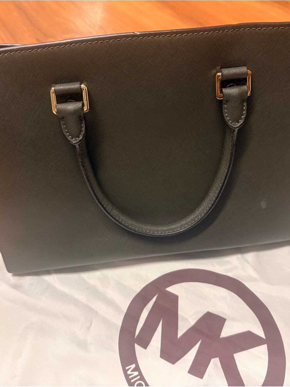 Michael Kors Olive Green Saffiano Leather Satchel with Gold Hardware